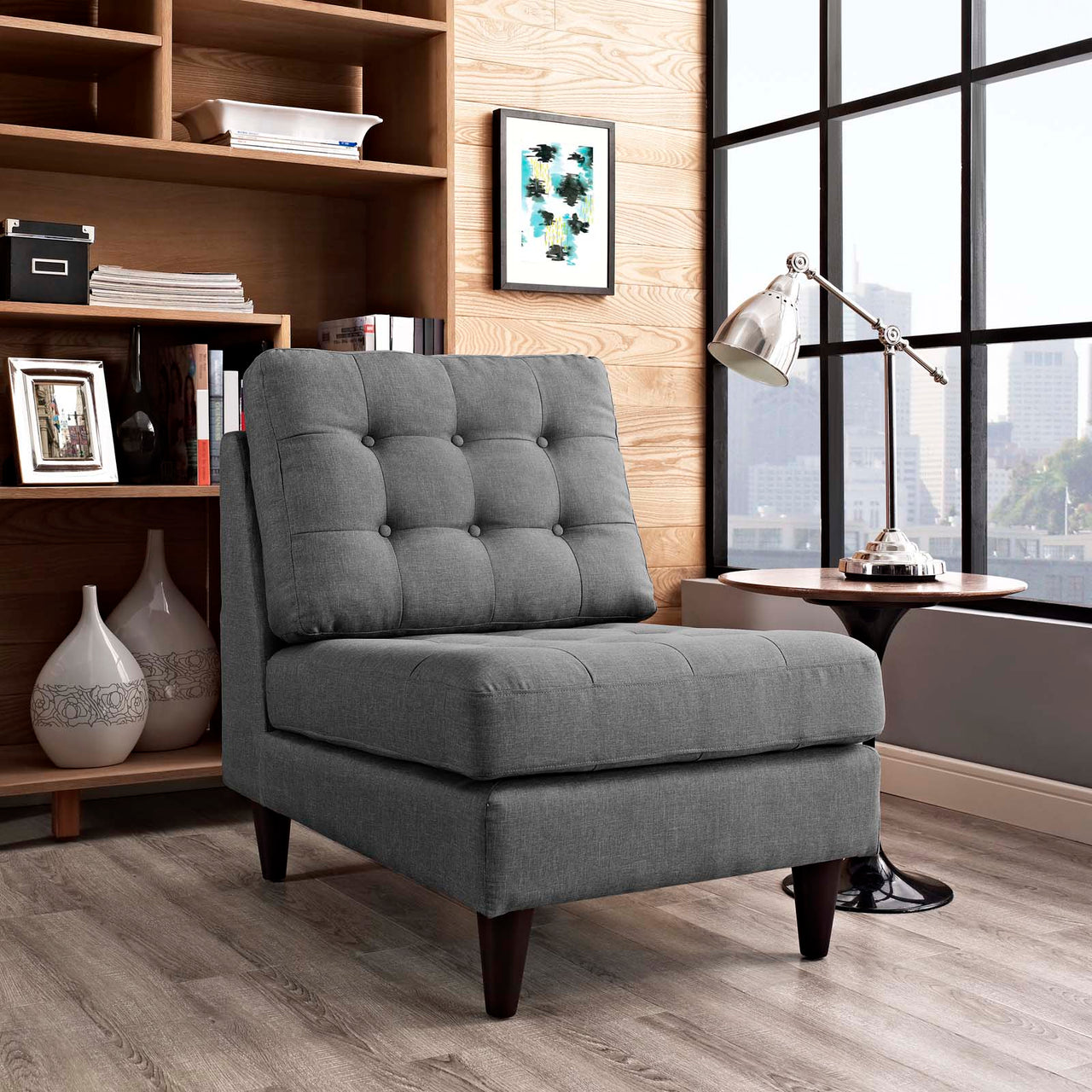 Empress Upholstered Fabric Lounge Accent Chair, Gray