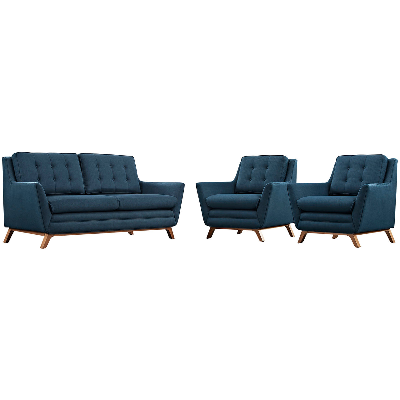 Beguile 3 Piece Upholstered Fabric Living Room Set, Azure