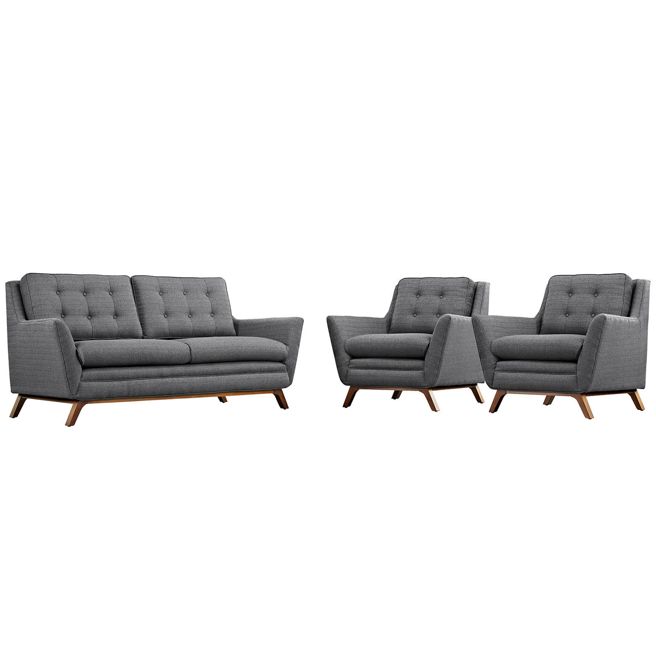 Beguile 3 Piece Upholstered Fabric Living Room Set, Gray