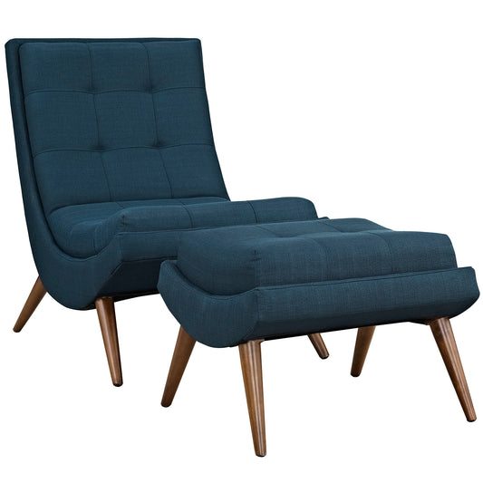 Glide Fabric Lounge Chair w/ Ottoman, Azure