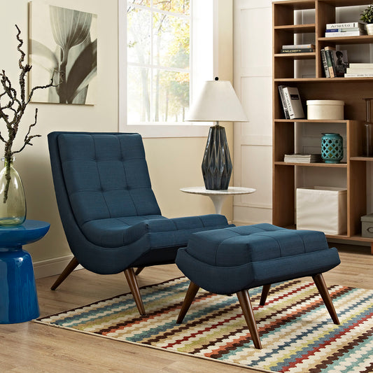 Glide Fabric Lounge Chair w/ Ottoman, Azure
