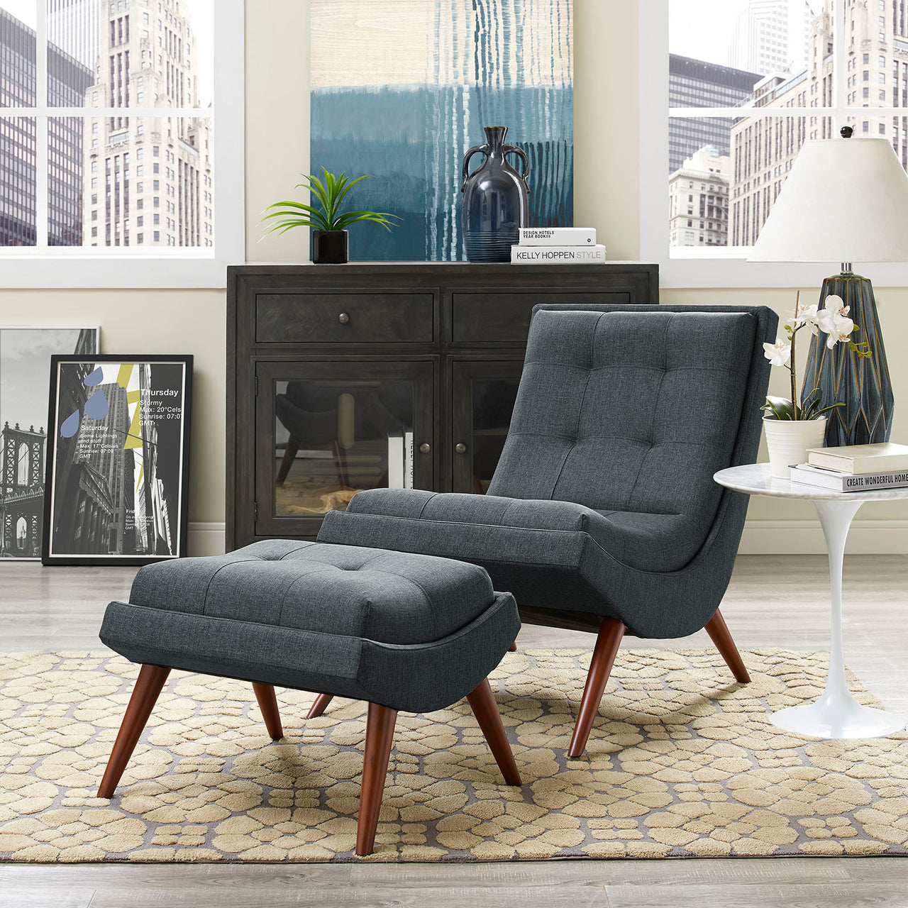 Glide Fabric Lounge Chair w/ Ottoman, Gray