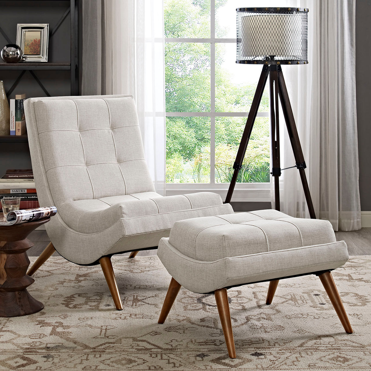 Glide Fabric Lounge Chair w/ Ottoman, Sand
