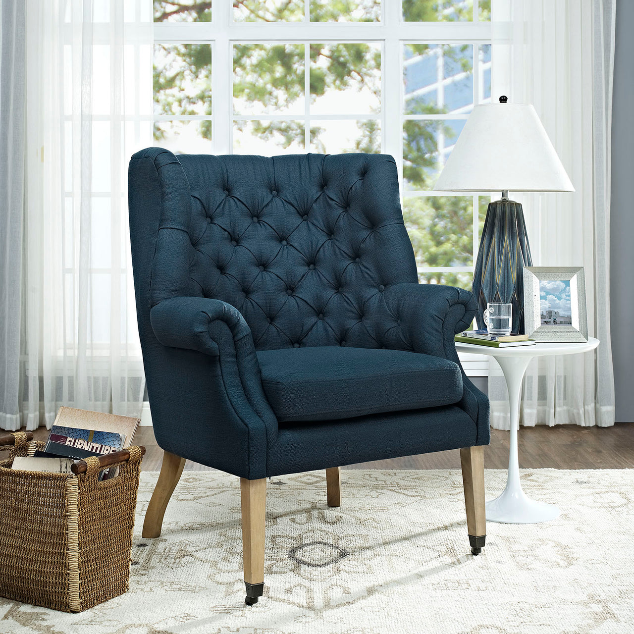 Chariot Upholstered Armchair, Azure