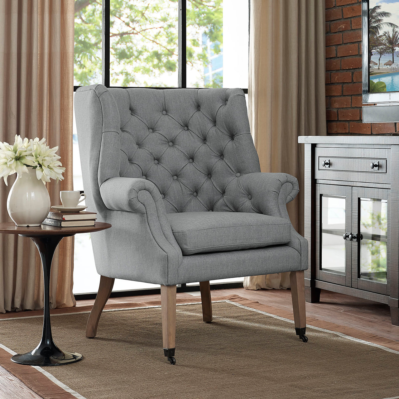 Chariot Upholstered Armchair, Light Gray