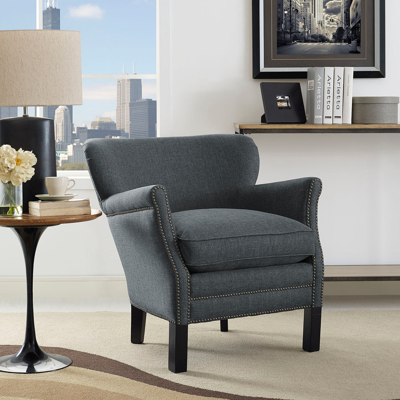 Key Upholstered Fabric Armchair, Gray