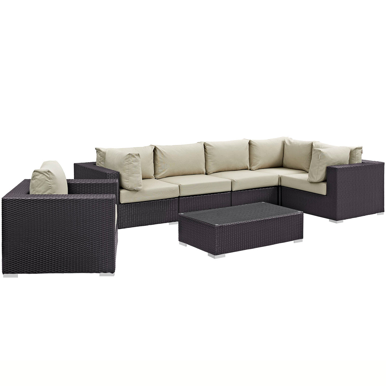 Convene 7 Piece Outdoor Patio Sectional Set, Espresso & Beige