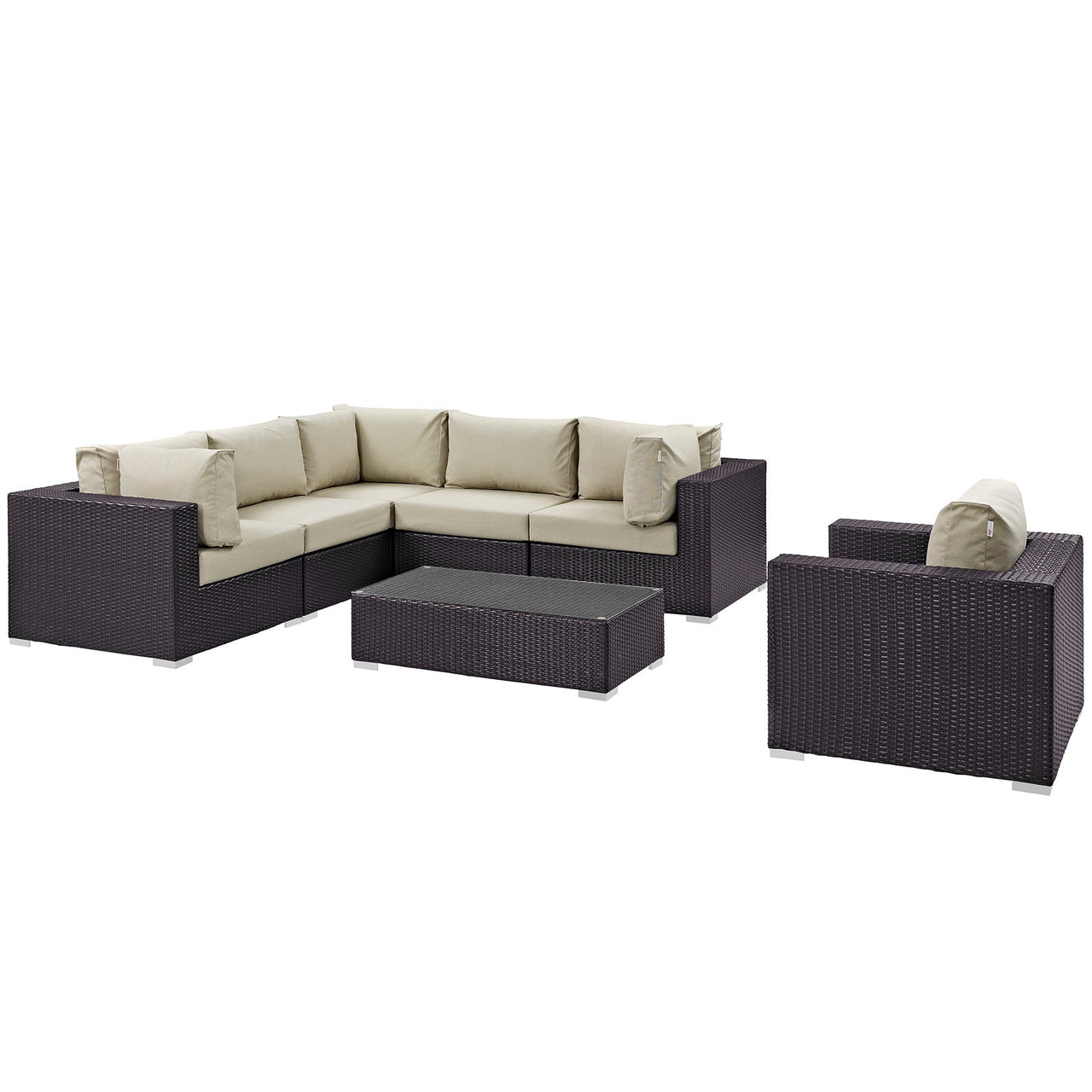 Convene 7 Piece Outdoor Patio Sectional Set, Espresso & Beige