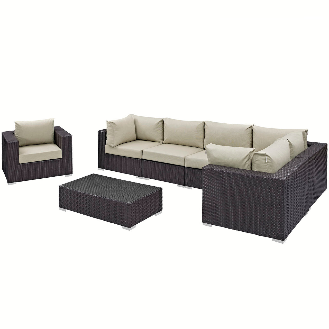 Convene 7 Piece Outdoor Patio Sectional Set, Espresso & Beige