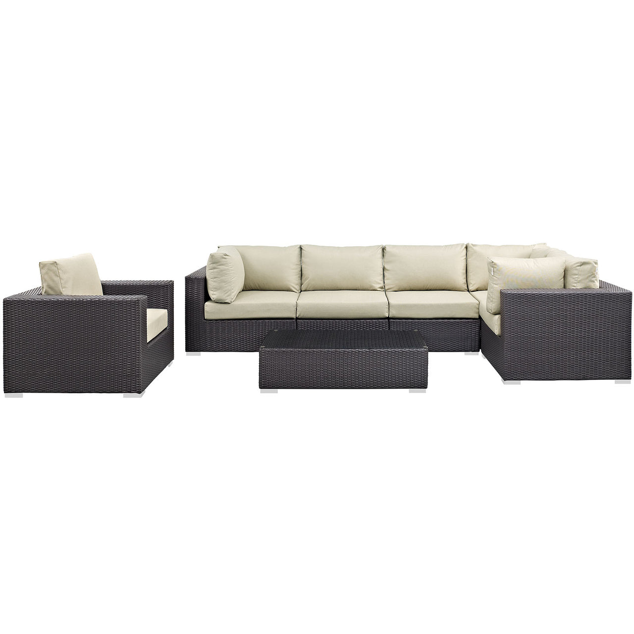 Convene 7 Piece Outdoor Patio Sectional Set, Espresso & Beige