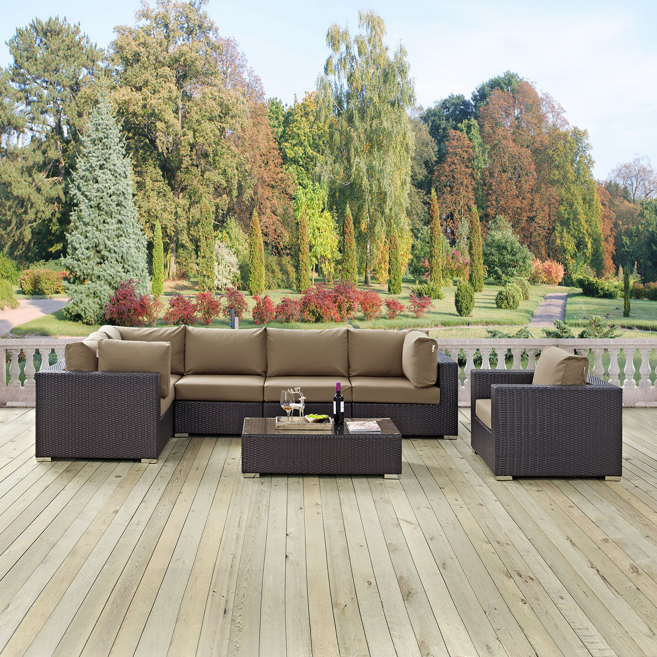 Conversation 7-Piece Alfresco Sectional Set, Espresso & Mocha