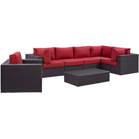 Conversation 7-Piece Alfresco Sectional Set, Espresso & Red