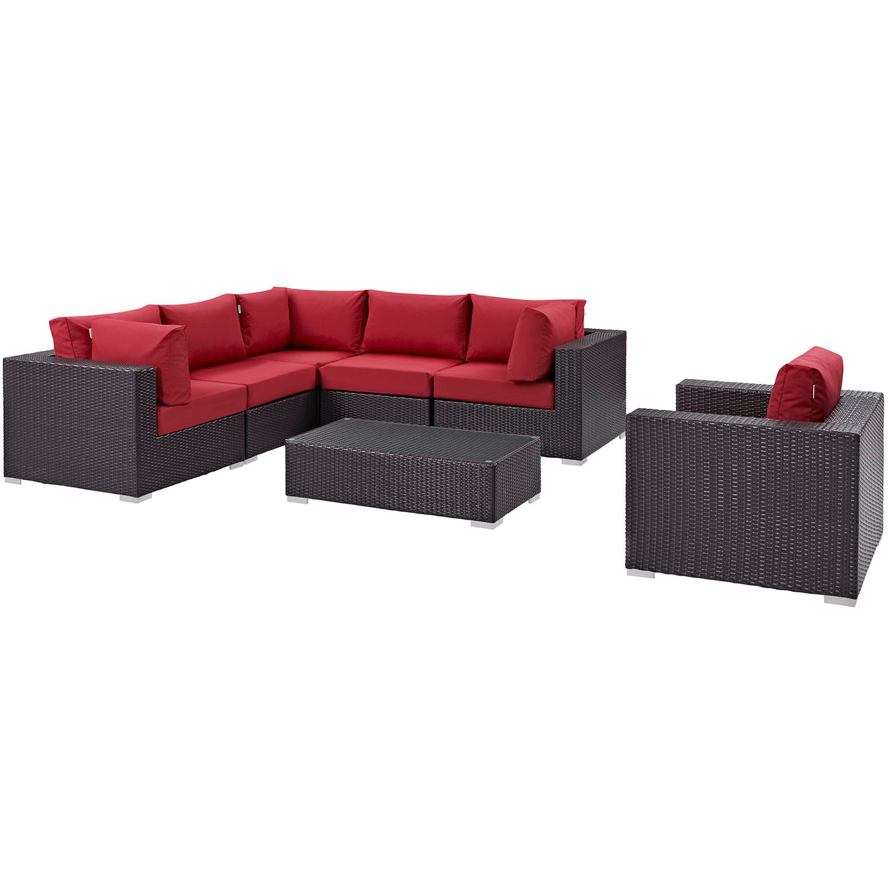 Convene 7 Piece Outdoor Patio Sectional Set, Espresso & Red