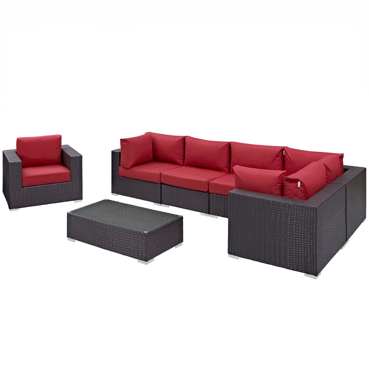 Convene 7 Piece Outdoor Patio Sectional Set, Espresso & Red