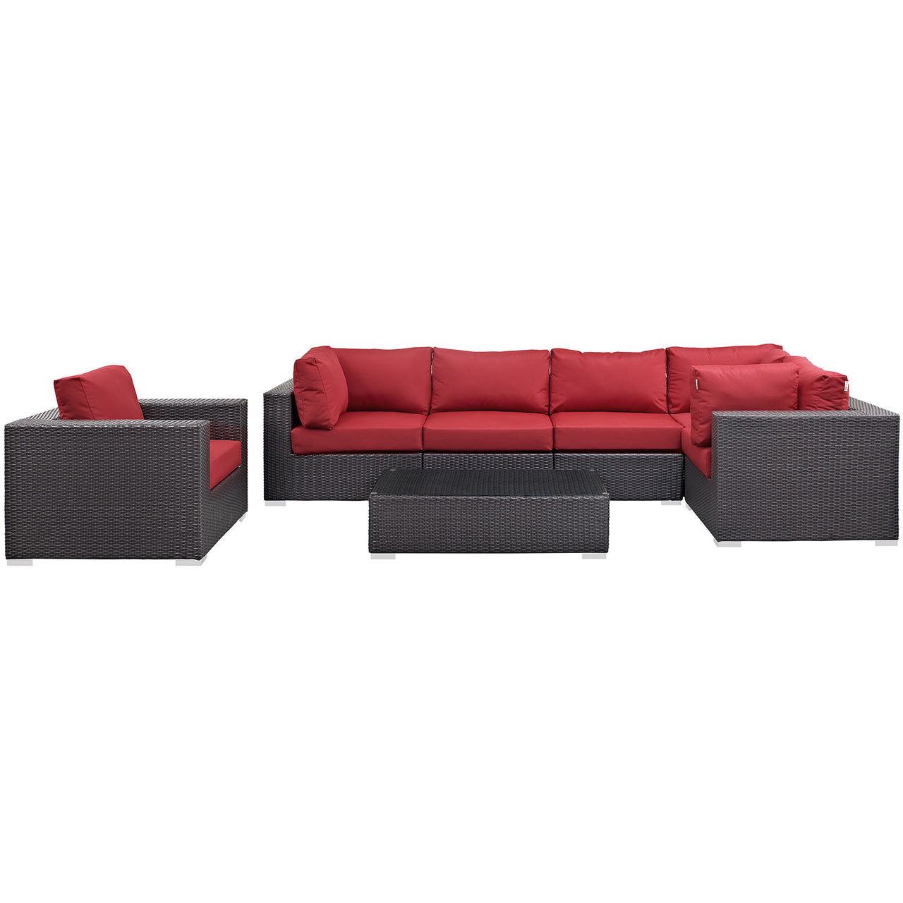 Convene 7 Piece Outdoor Patio Sectional Set, Espresso & Red