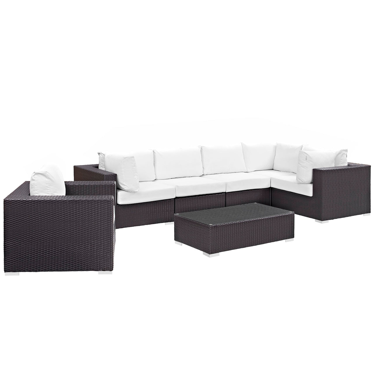Conversation 7-Piece Alfresco Sectional Set, Espresso & White
