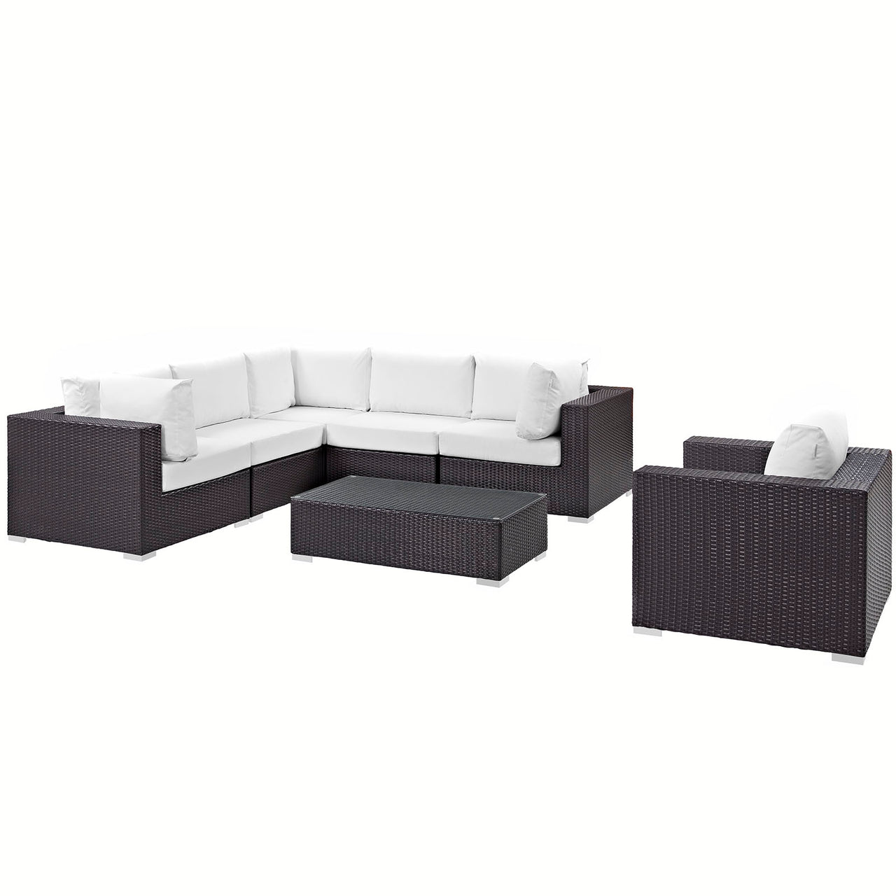 Conversation 7-Piece Alfresco Sectional Set, Espresso & White
