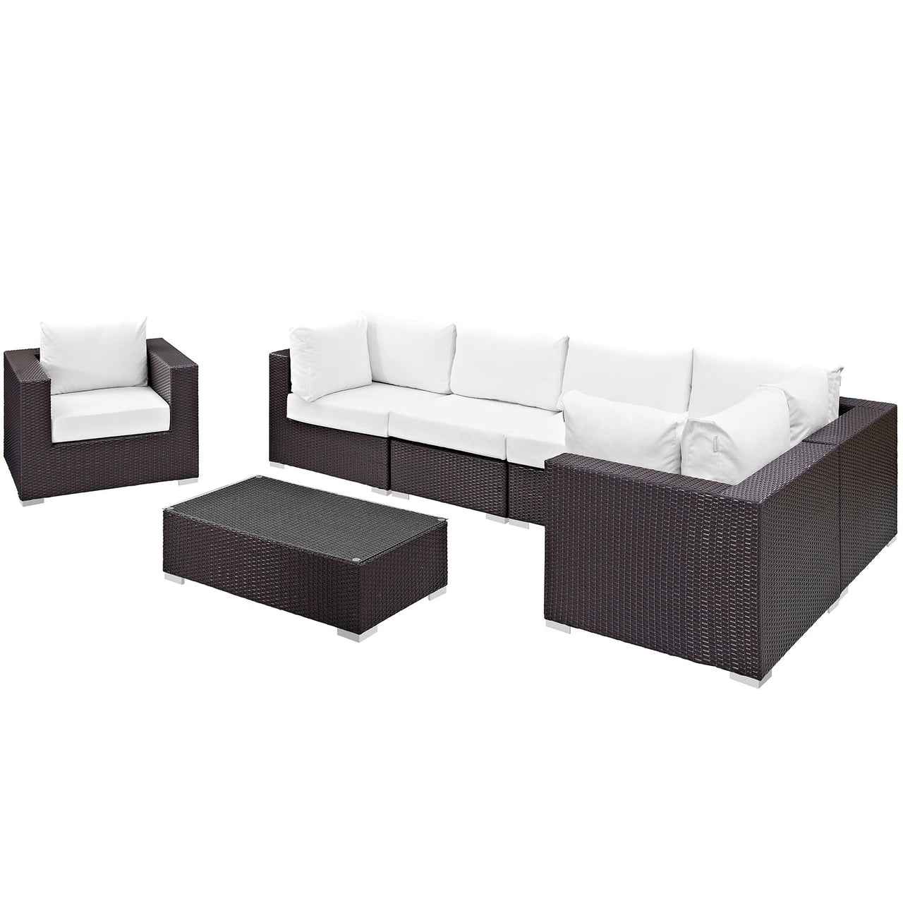 Conversation 7-Piece Alfresco Sectional Set, Espresso & White