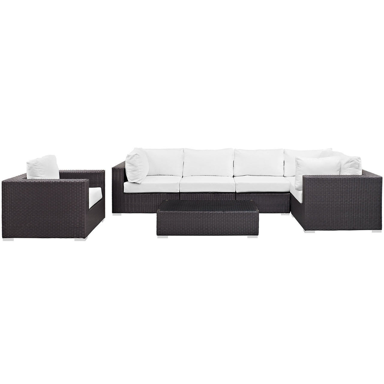 Conversation 7-Piece Alfresco Sectional Set, Espresso & White