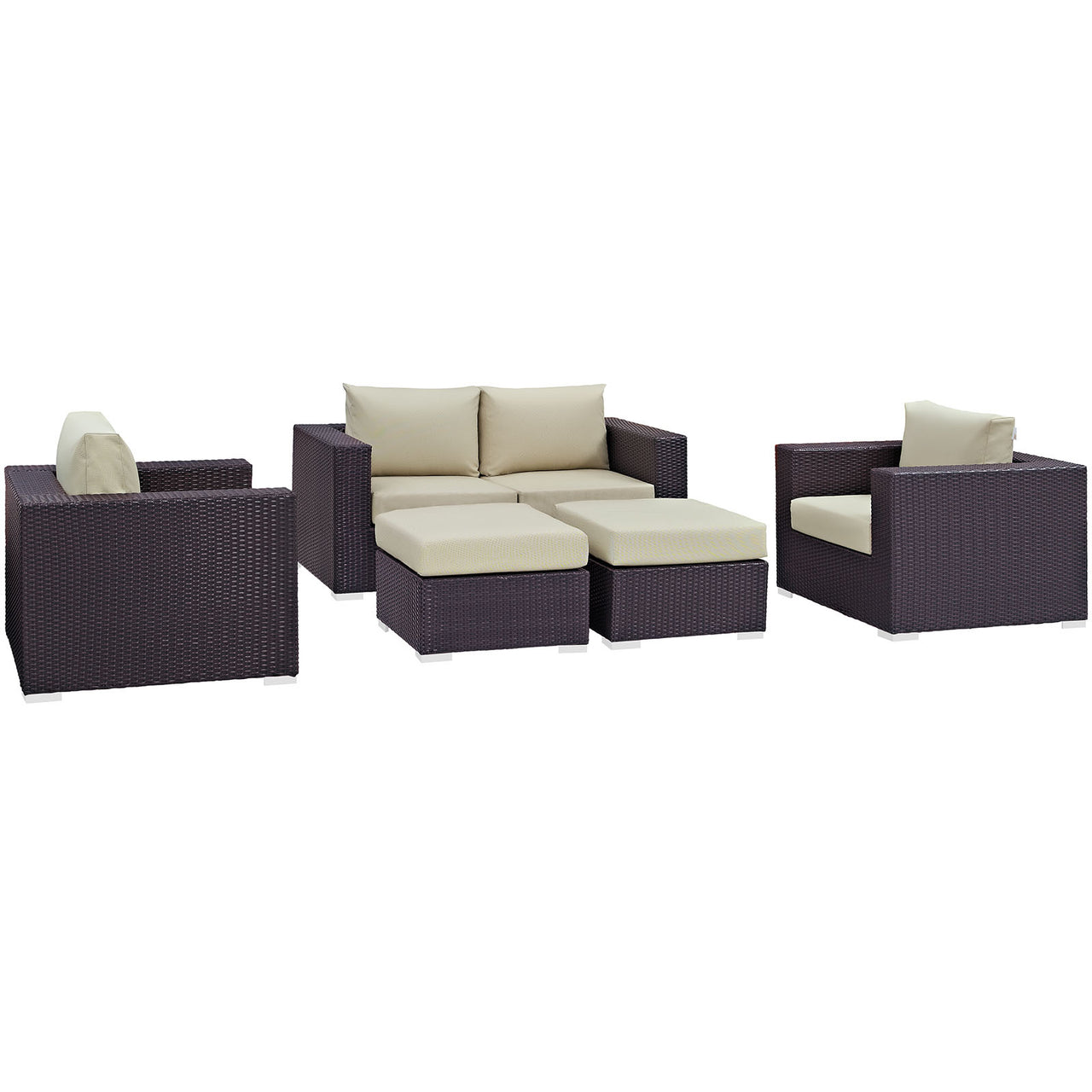 Convene 5 Piece Outdoor Patio Sofa Set, Espresso & Beige