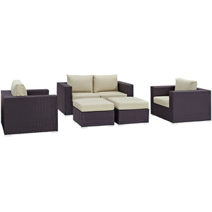 Convene 5 Piece Outdoor Patio Sofa Set, Espresso & Beige