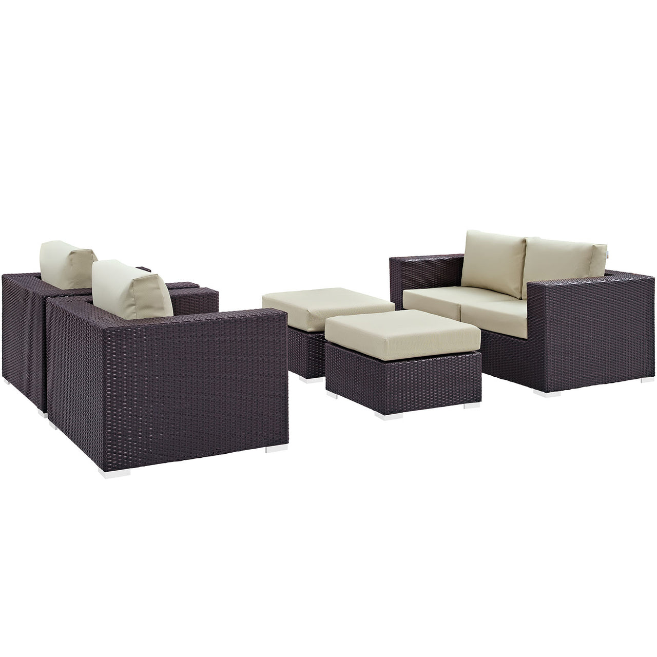 Convene 5 Piece Outdoor Patio Sofa Set, Espresso & Beige