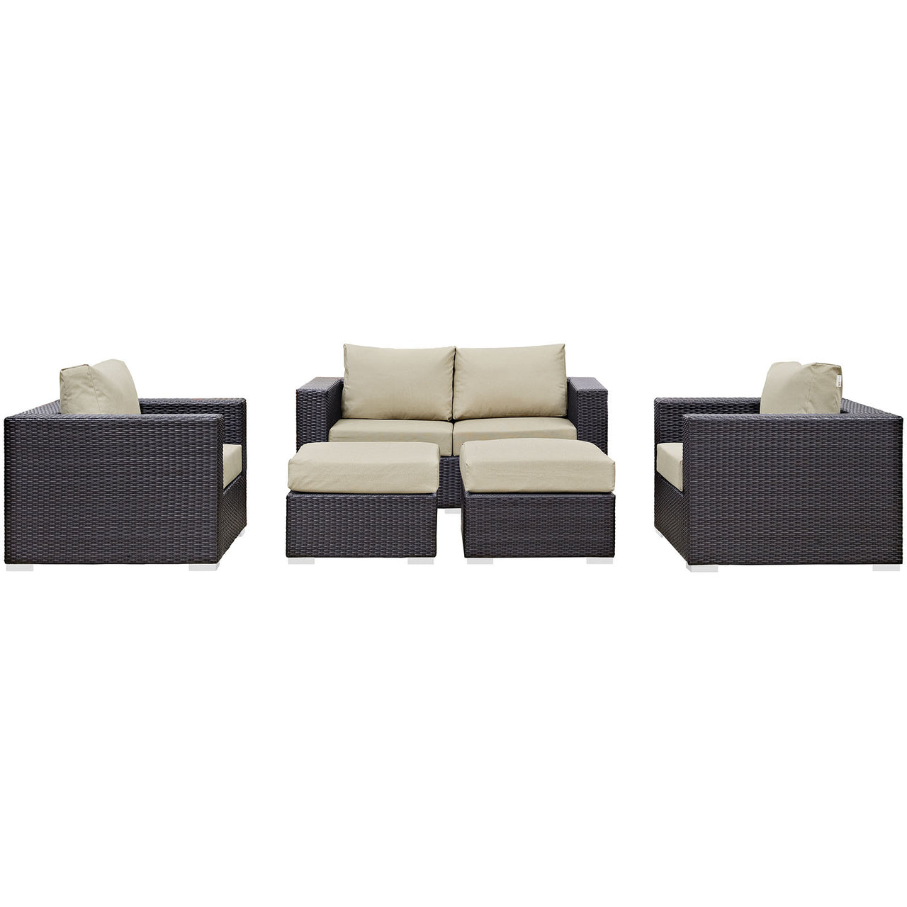 Convene 5 Piece Outdoor Patio Sofa Set, Espresso & Beige