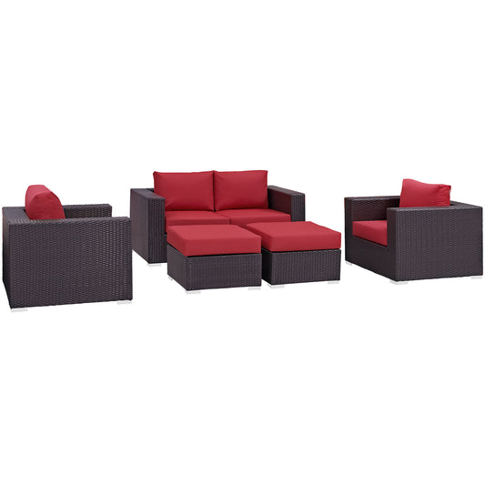 Conversation 5-Piece Alfresco Sofa Set, Espresso & Red