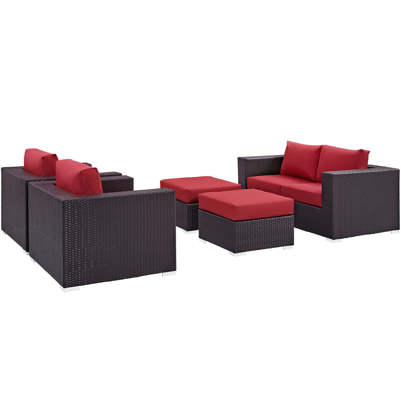 Conversation 5-Piece Alfresco Sofa Set, Espresso & Red