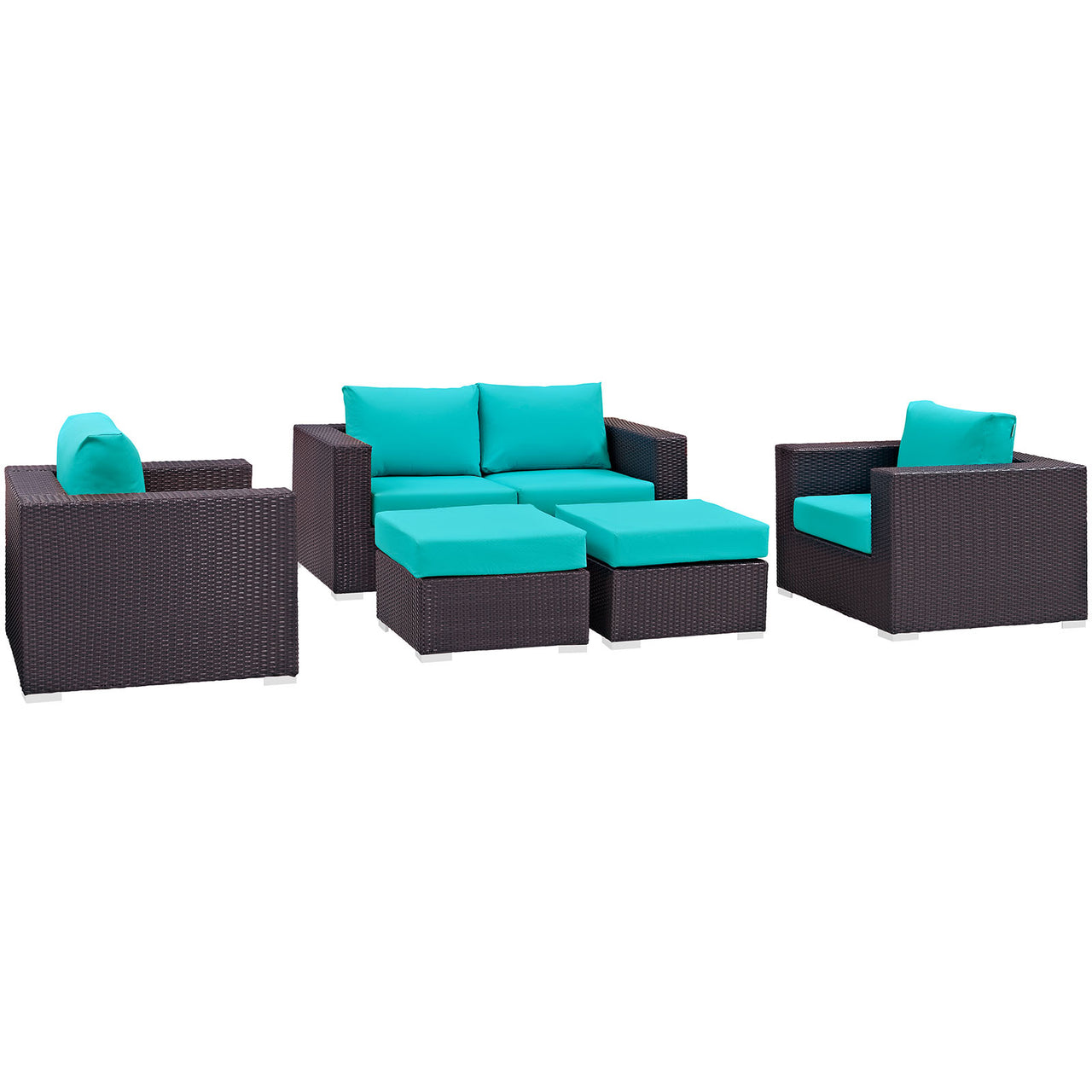 Conversation 5-Piece Alfresco Sofa Set, Espresso & Turquoise