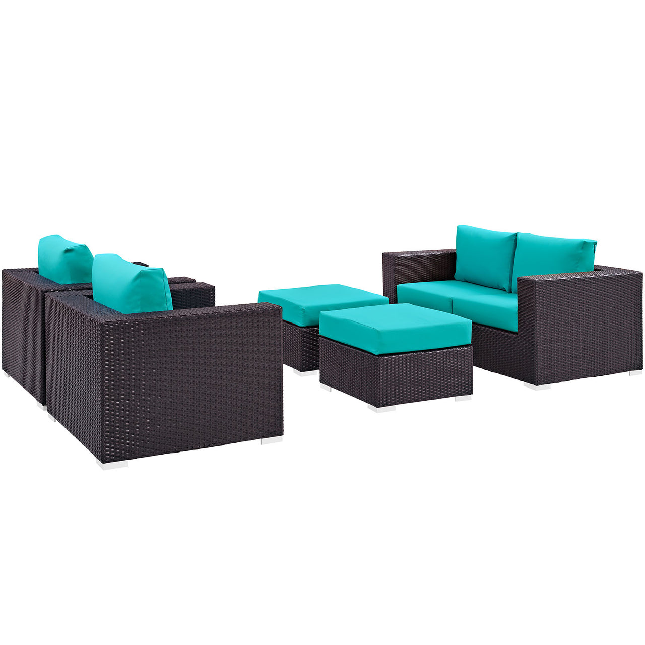 Conversation 5-Piece Alfresco Sofa Set, Espresso & Turquoise