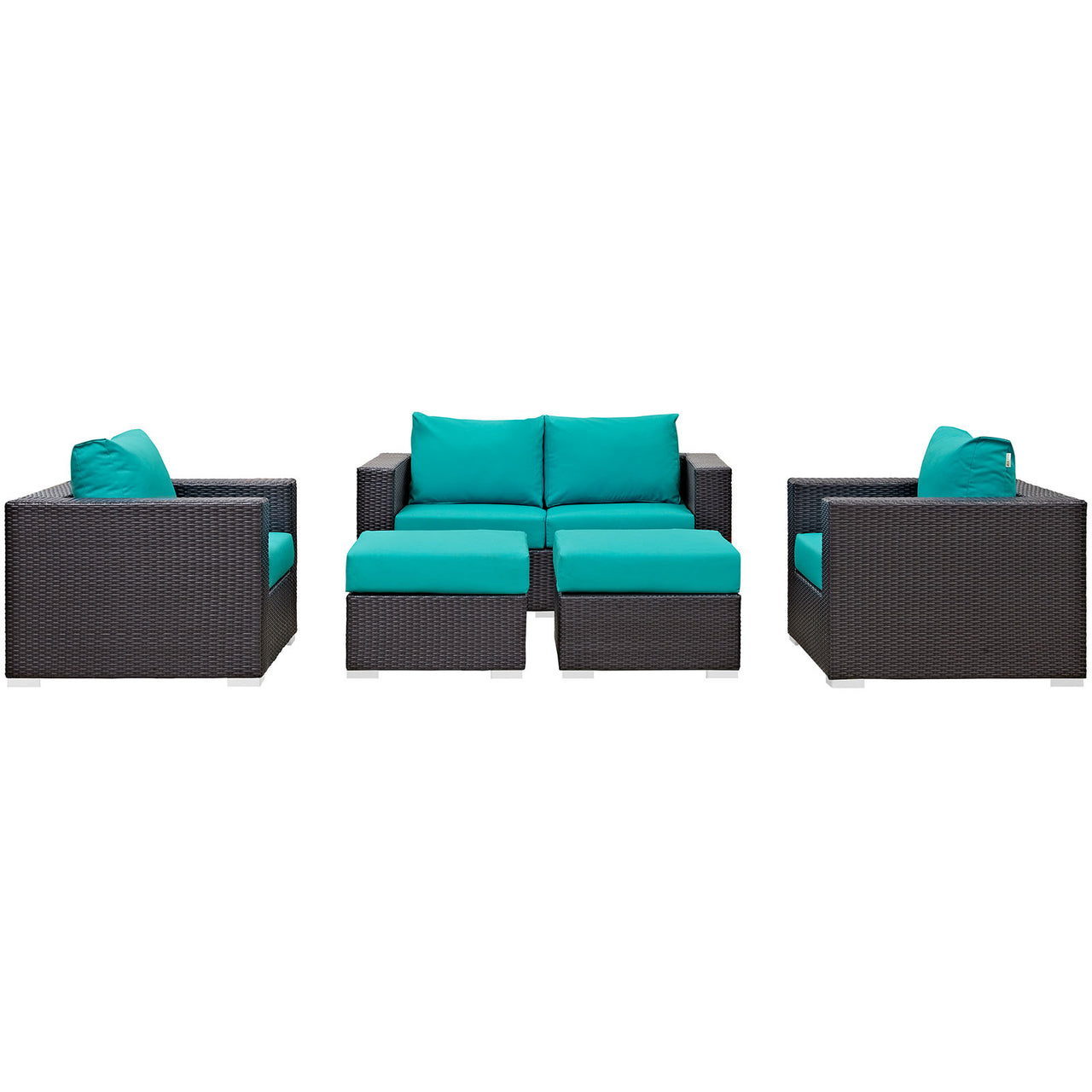 Conversation 5-Piece Alfresco Sofa Set, Espresso & Turquoise
