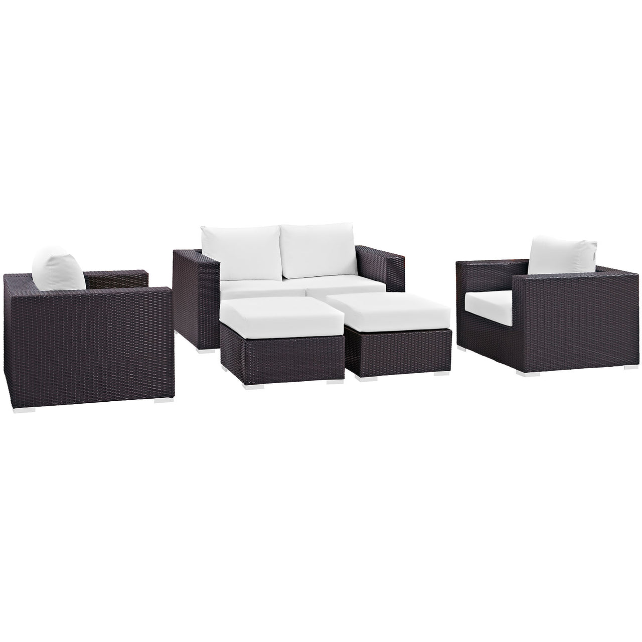 Convene 5 Piece Outdoor Patio Sofa Set, Espresso & White