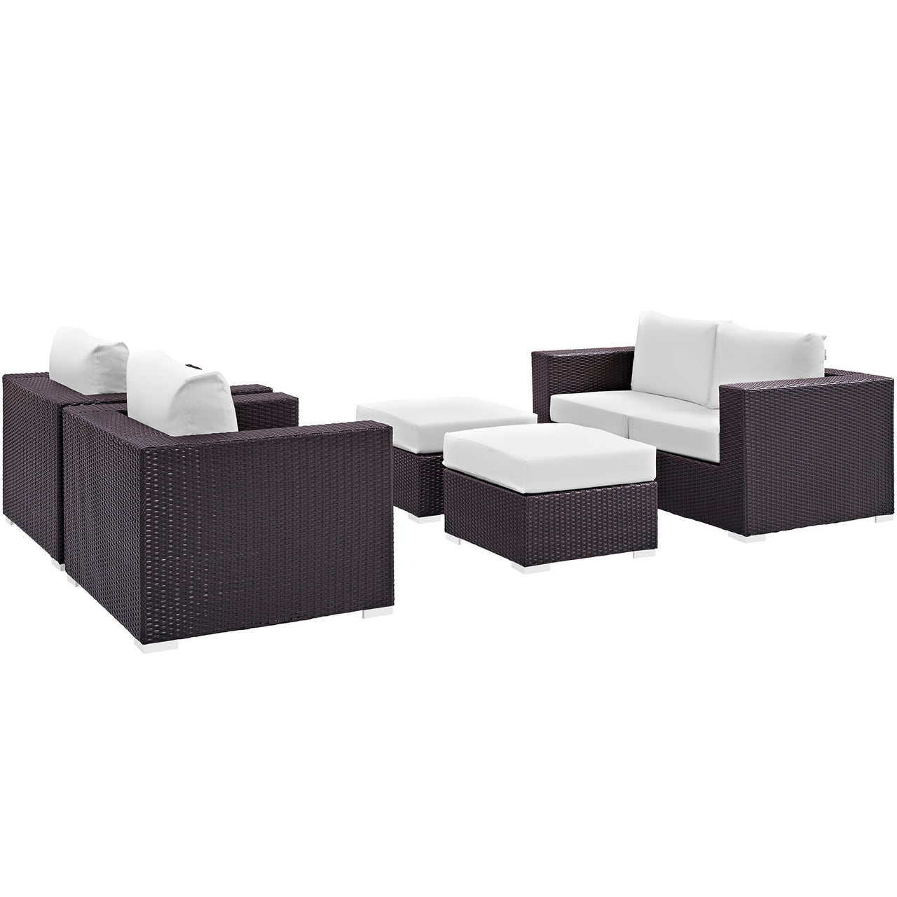 Convene 5 Piece Outdoor Patio Sofa Set, Espresso & White