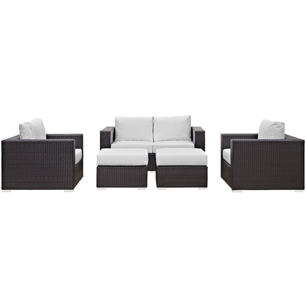 Convene 5 Piece Outdoor Patio Sofa Set, Espresso & White