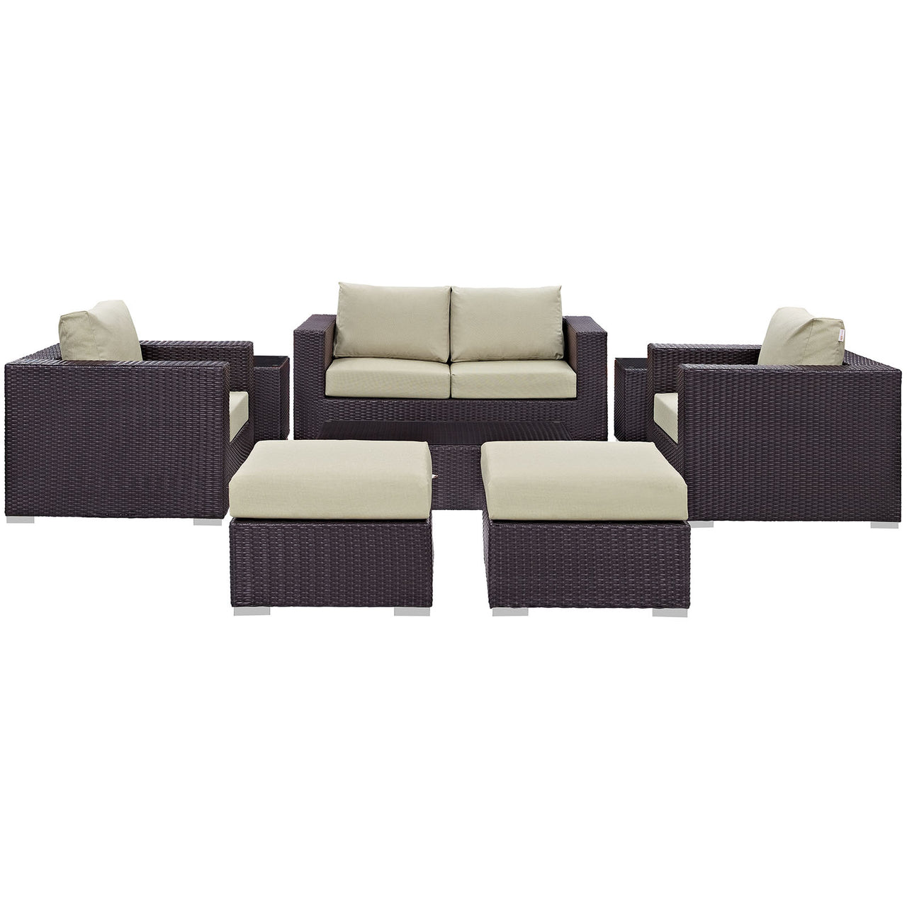 Convene 8 Piece Outdoor Patio Sofa Set, Espresso & Beige