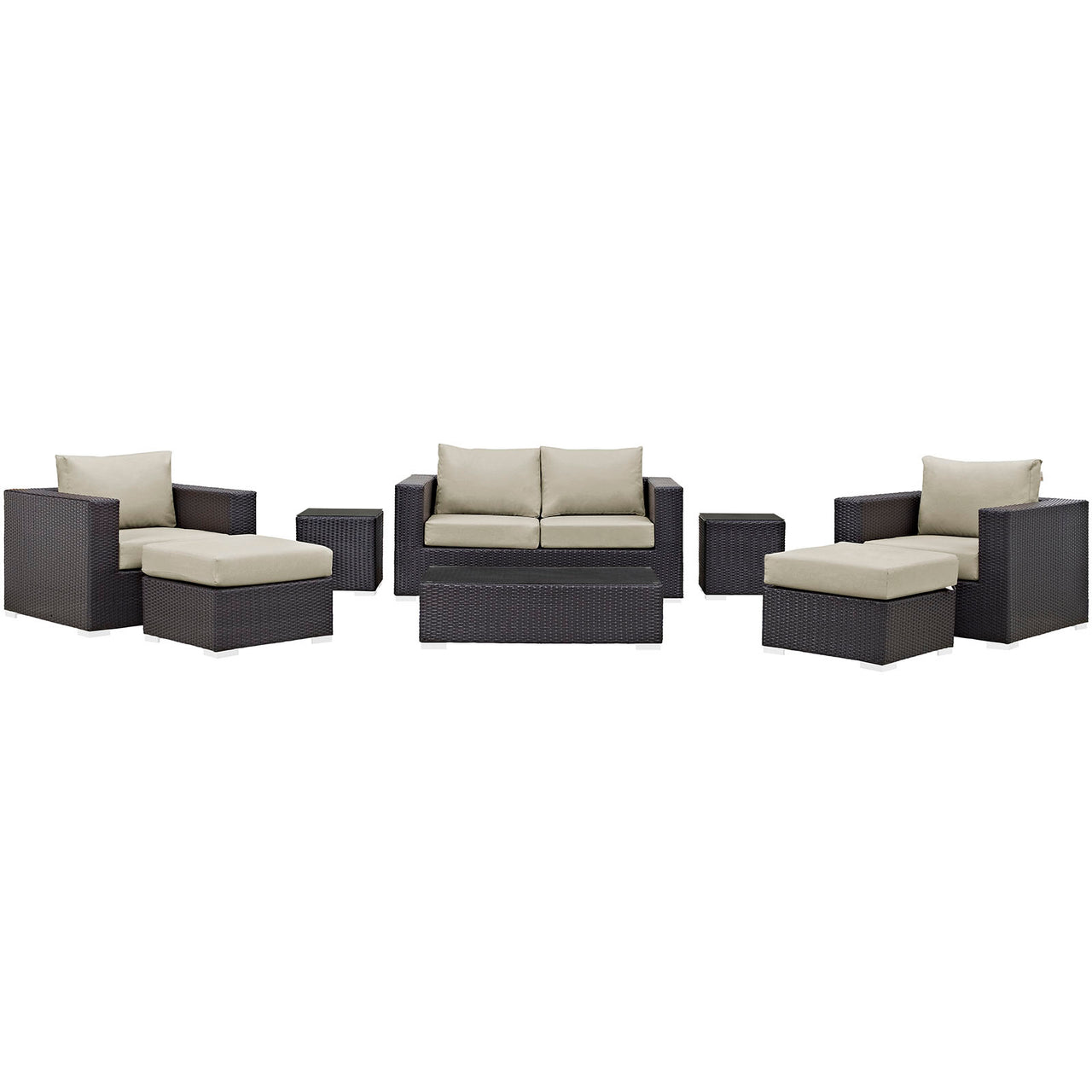 Convene 8 Piece Outdoor Patio Sofa Set, Espresso & Beige