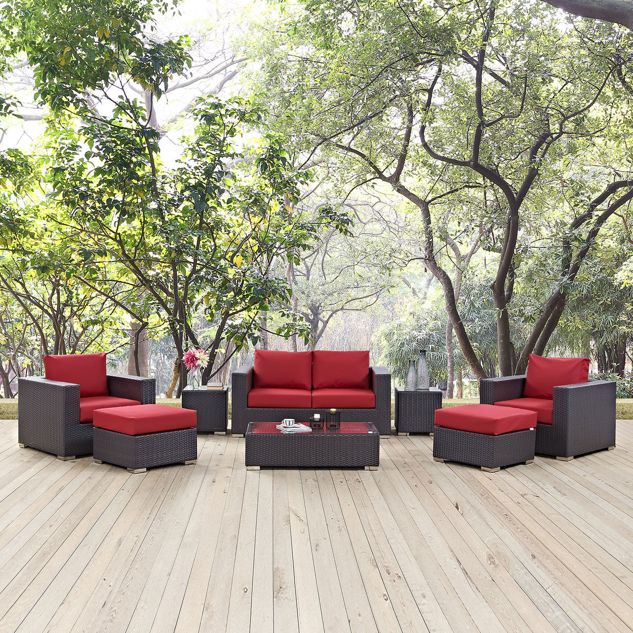 Conversation 8-Piece Alfresco Sofa Set, Espresso & Red