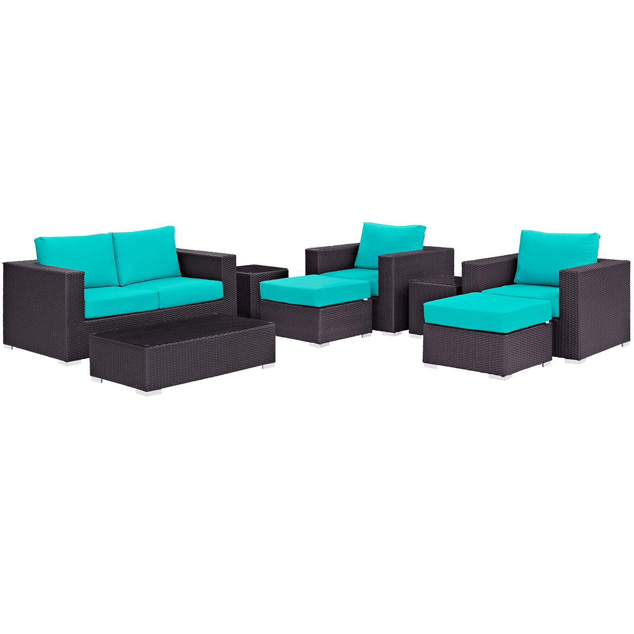 Conversation 8-Piece Alfresco Sofa Set, Espresso & Turquoise