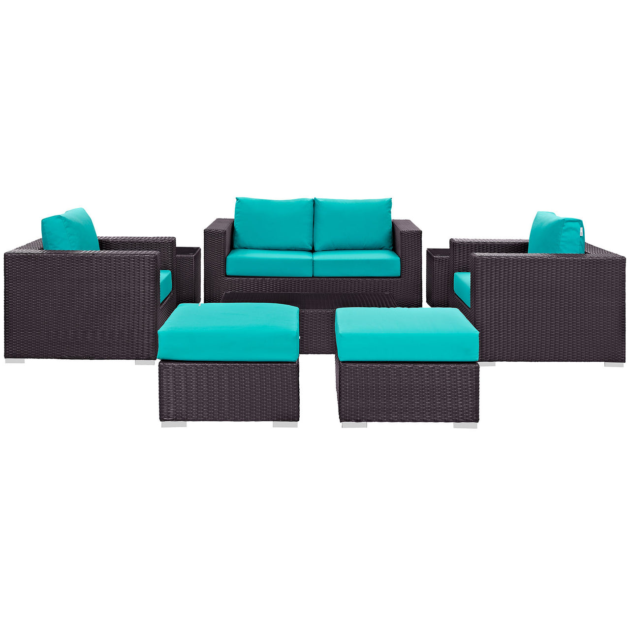 Conversation 8-Piece Alfresco Sofa Set, Espresso & Turquoise