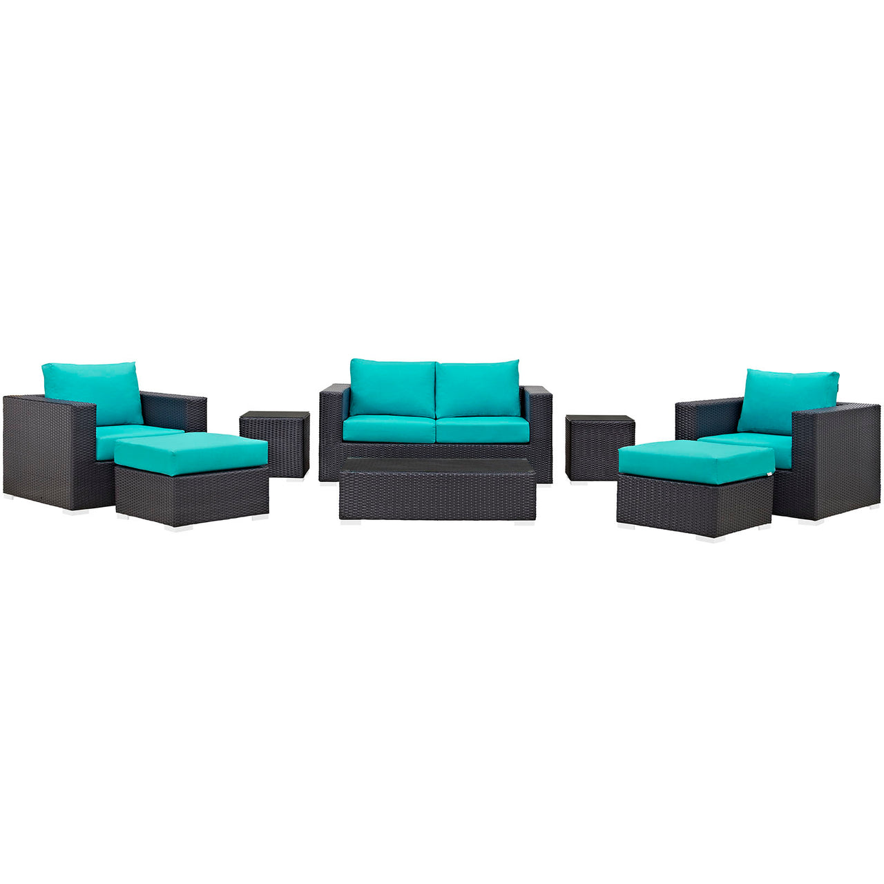 Conversation 8-Piece Alfresco Sofa Set, Espresso & Turquoise