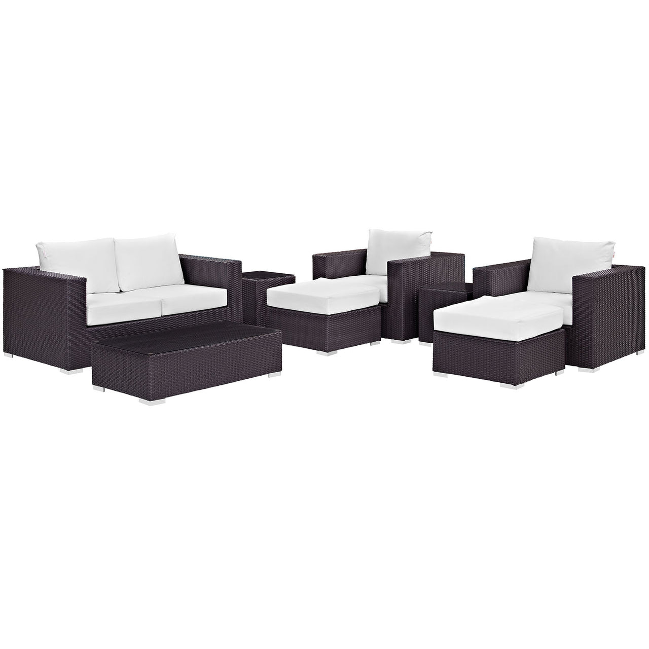 Convene 8 Piece Outdoor Patio Sofa Set, Espresso & White