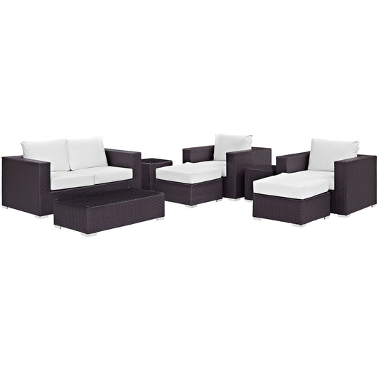 Conversation 8-Piece Alfresco Sofa Set, Espresso & White