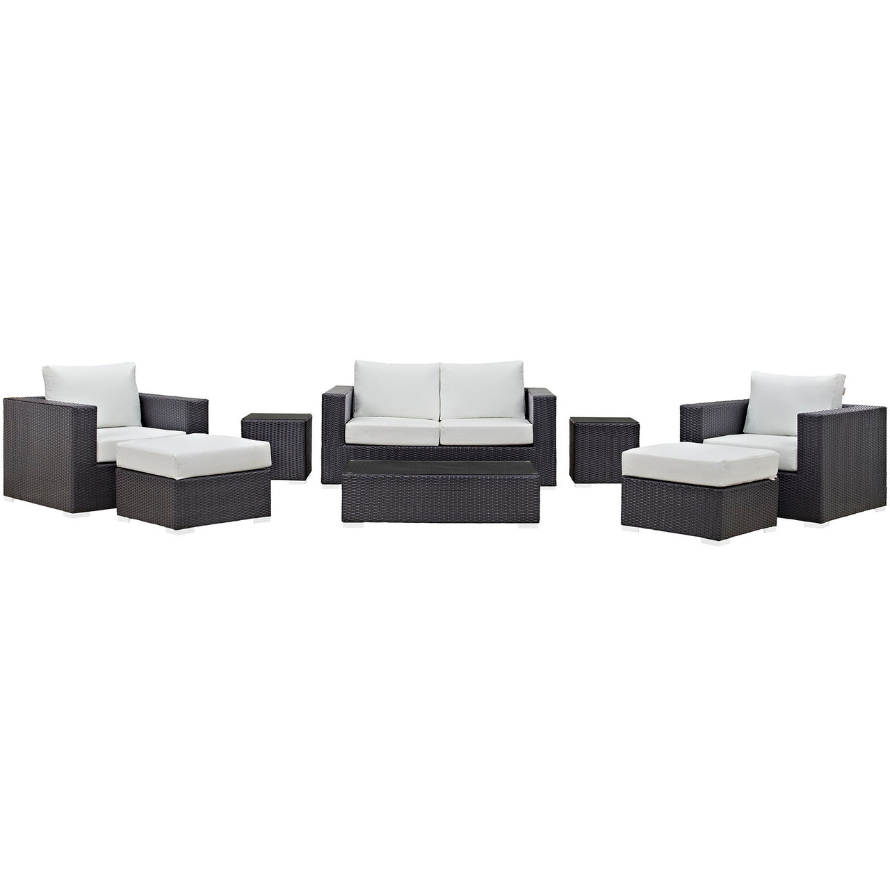 Convene 8 Piece Outdoor Patio Sofa Set, Espresso & White