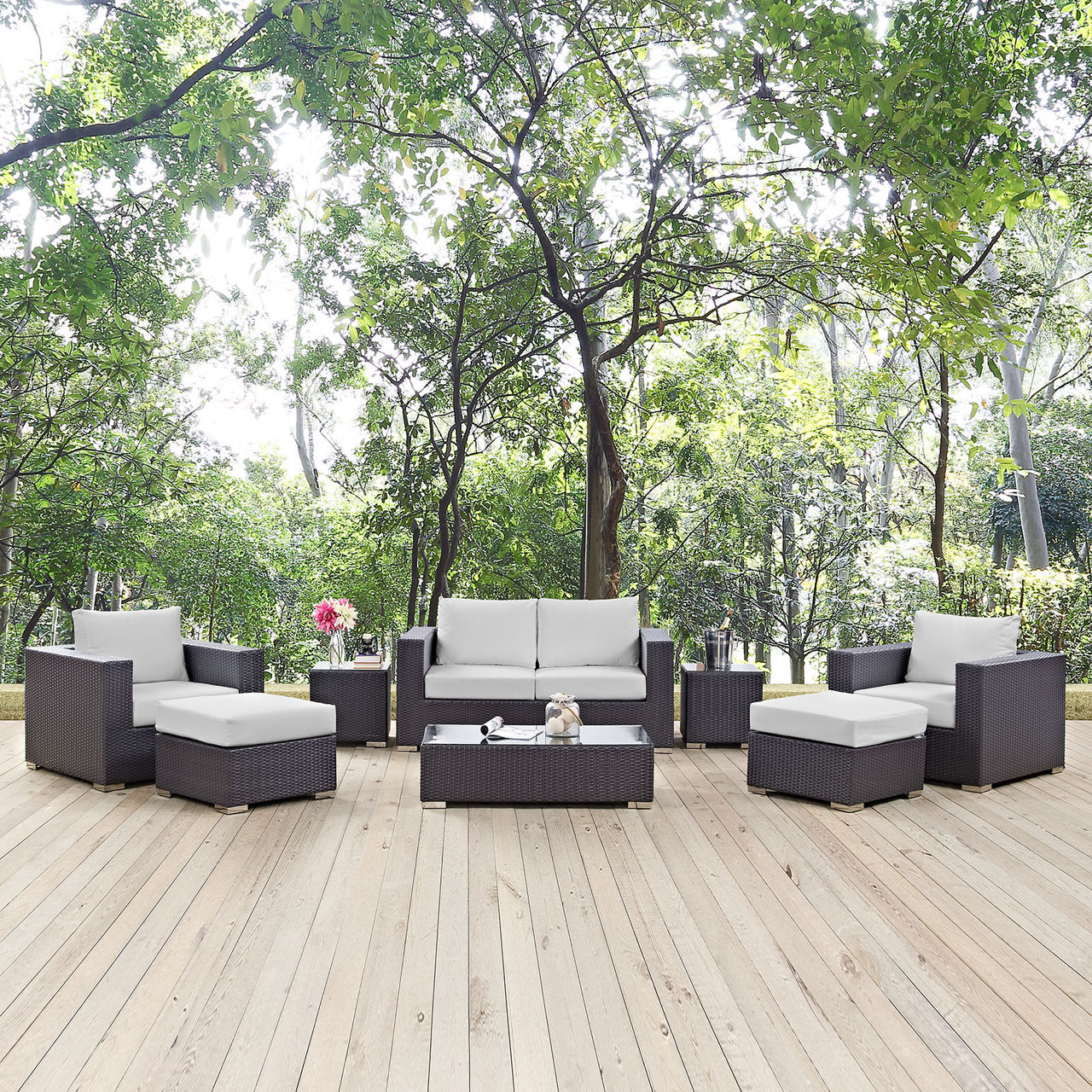 Convene 8 Piece Outdoor Patio Sofa Set, Espresso & White