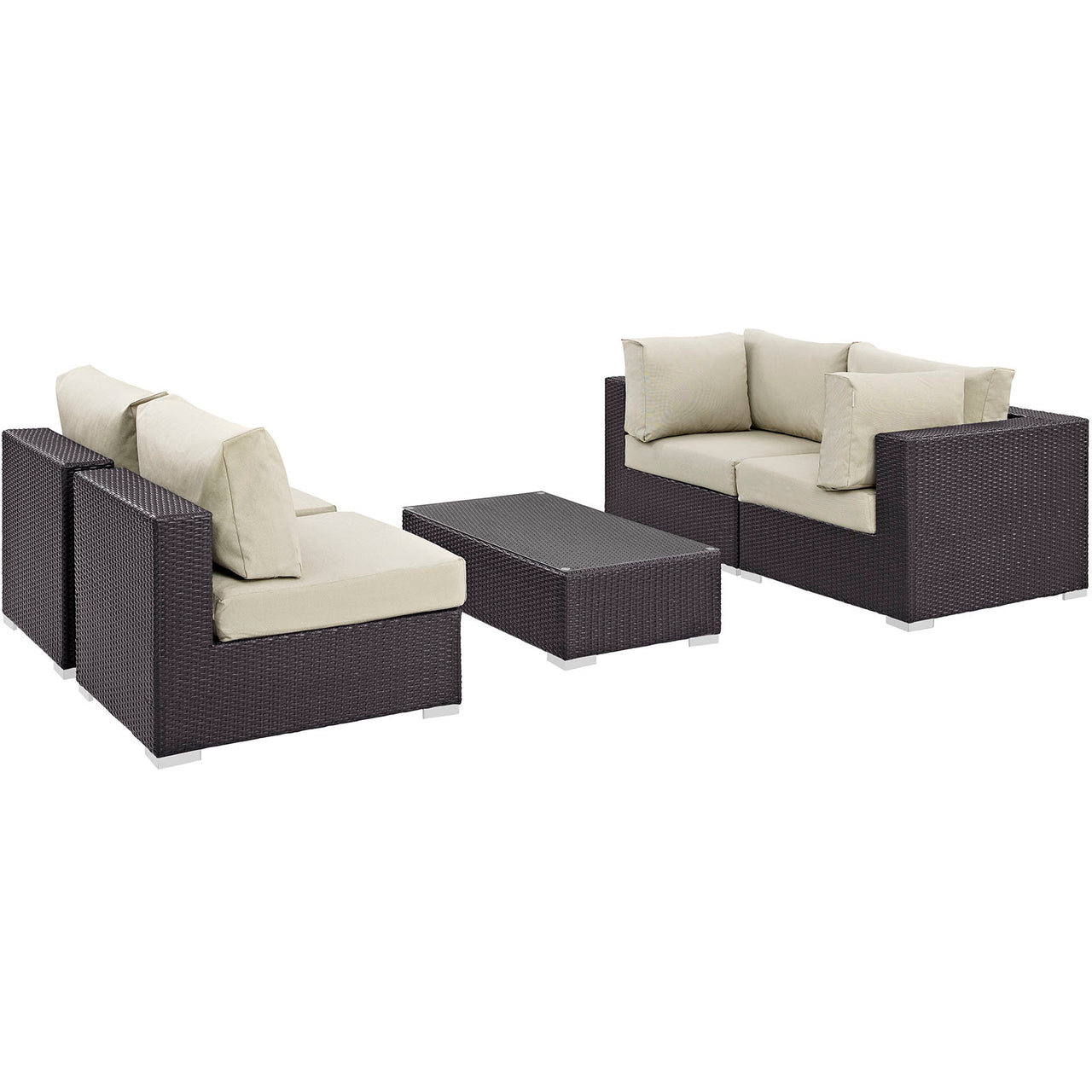 Conversation 5-Piece Alfresco Sectional Set, Espresso & Beige