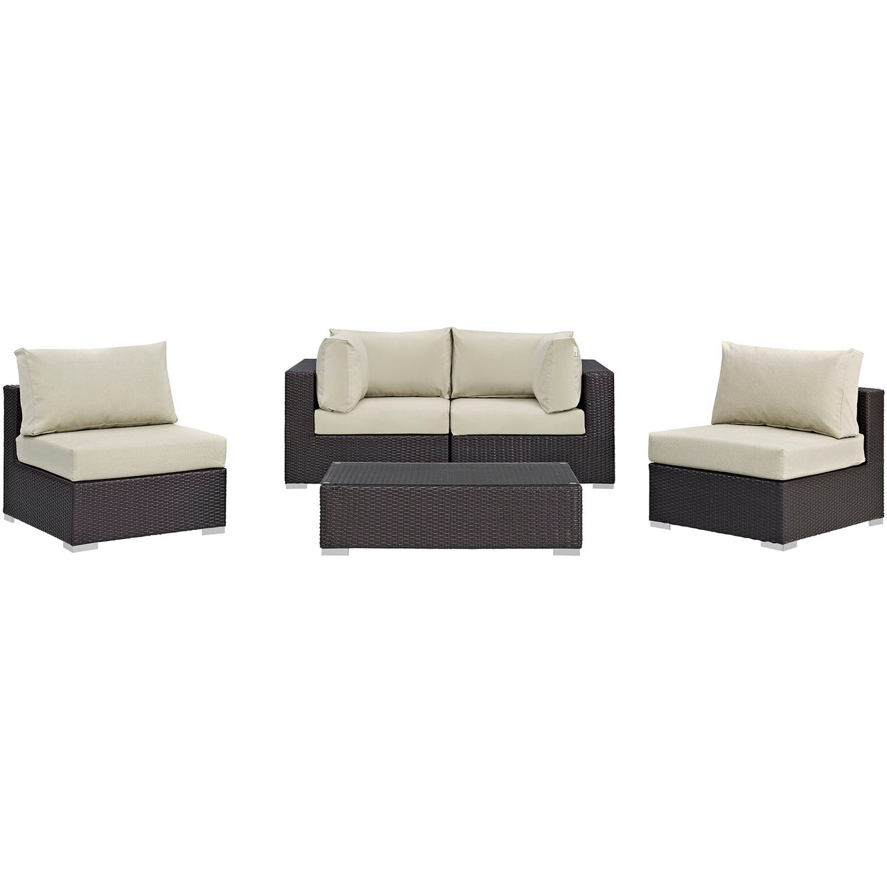 Conversation 5-Piece Alfresco Sectional Set, Espresso & Beige