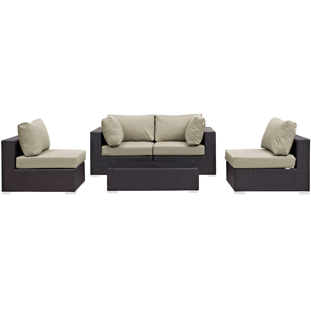 Conversation 5-Piece Alfresco Sectional Set, Espresso & Beige