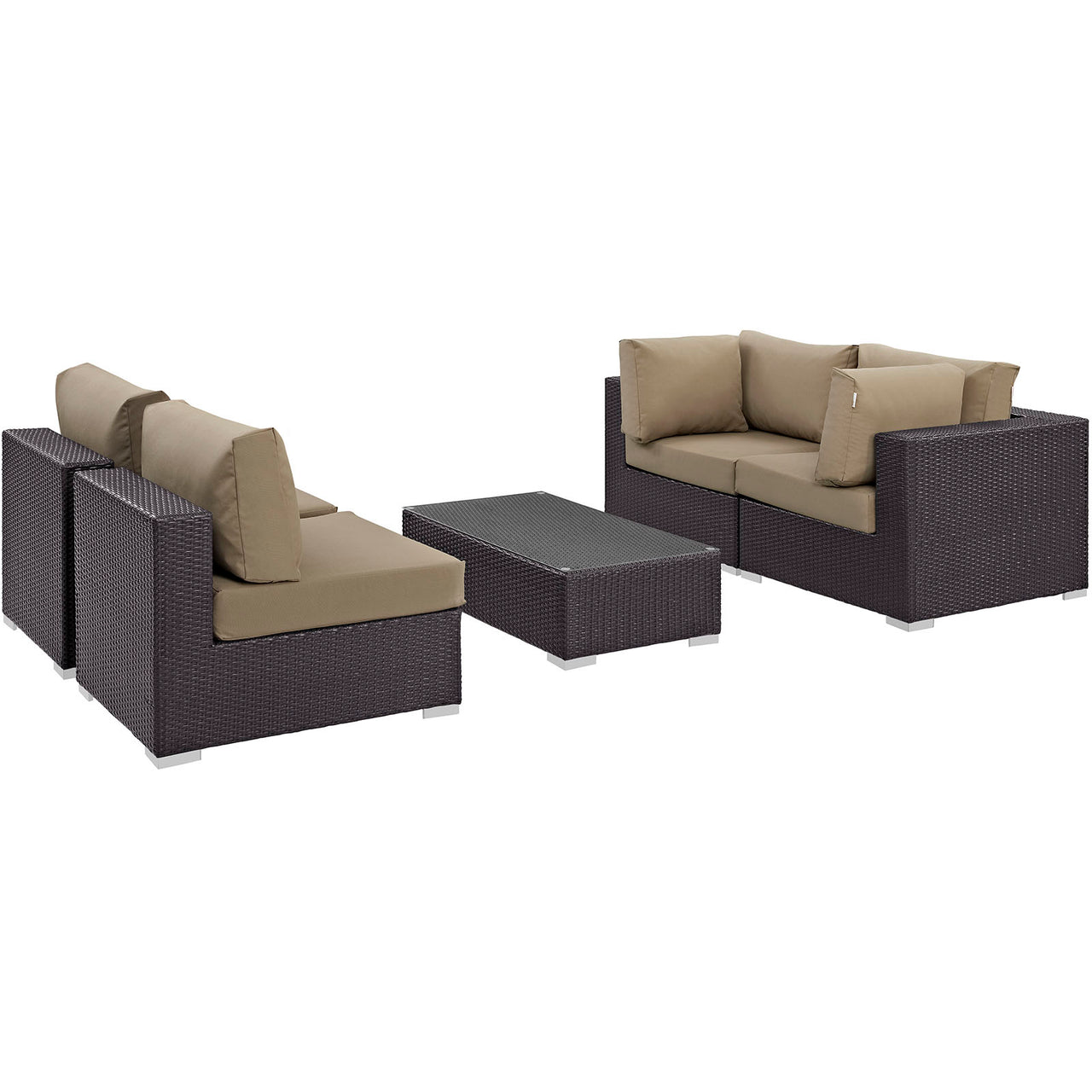 Convene 5 Piece Outdoor Patio Sectional Set, Espresso & Mocha
