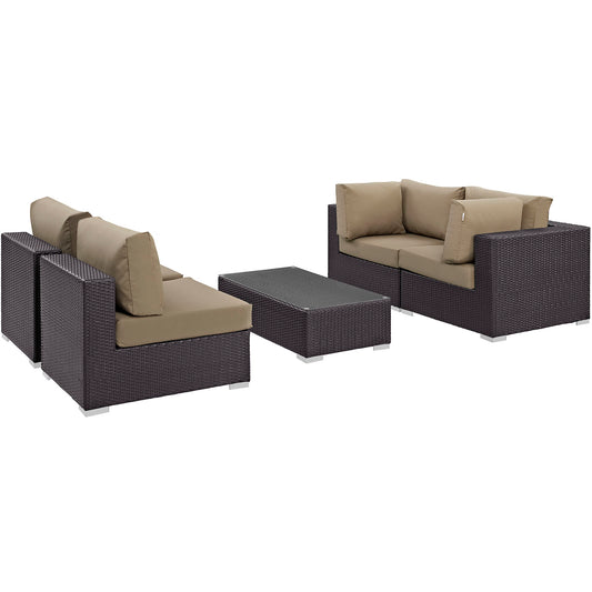 Conversation 5-Piece Alfresco Sectional Set, Espresso & Mocha
